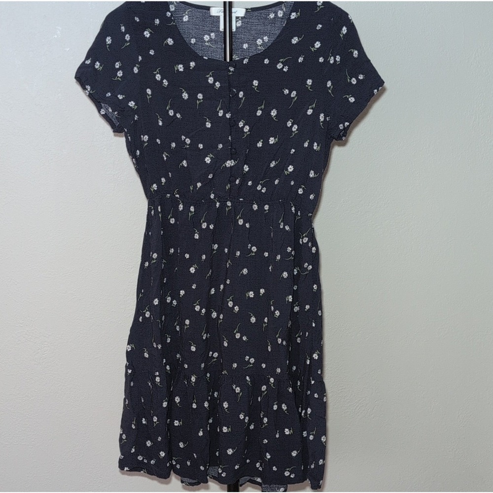 Passport Blue White Floral Sundress Scoop Neck Rayon Short Sleeve Size L